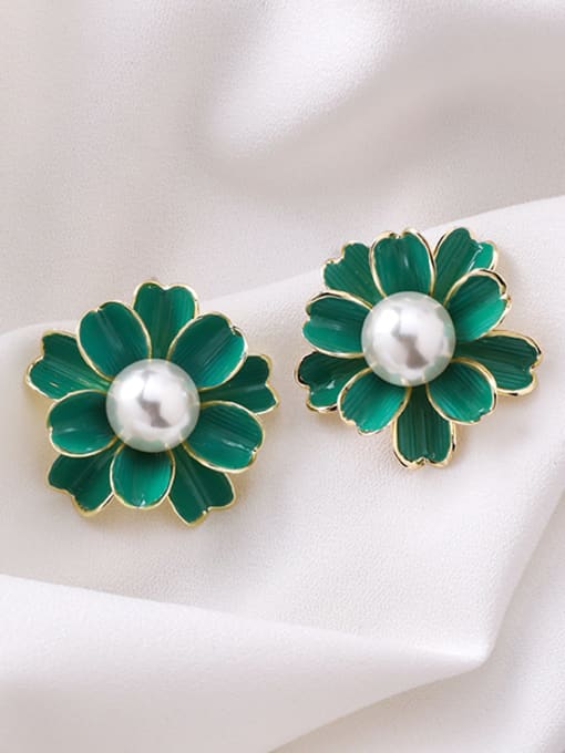 C Green Alloy With Imitation Gold Plated Simplistic Flower Stud Earrings