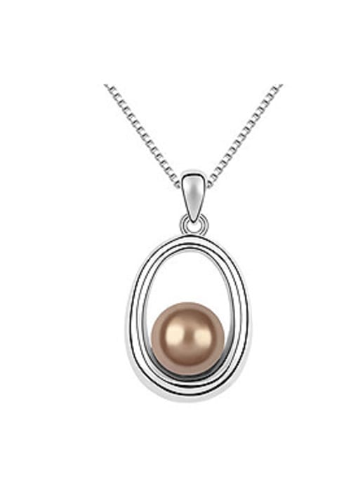QIANZI Simple Hollow Oval Imitation Pearl Alloy Necklace 0