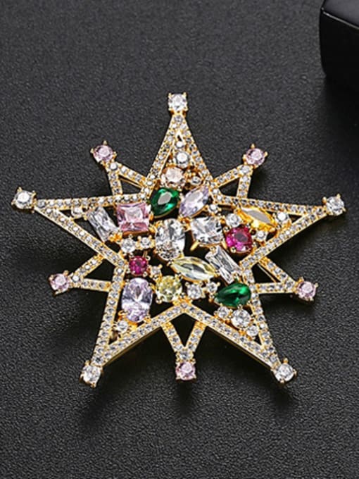 gold Copper With Cubic Zirconia Luxury Five-Pointed Star  Brooches