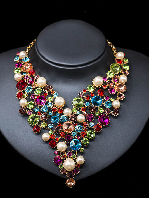 Lan Fu Pearl Glass Rhinestones Two Pieces Jewelry Set 1