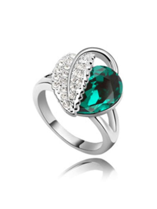 QIANZI Fashion Water Drop austrian Crystal Leaf Alloy Ring 2