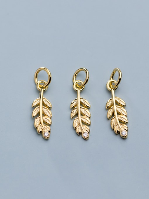 FAN 925 Sterling Silver With Cubic Zirconia  Simplistic Leaf Charms 4