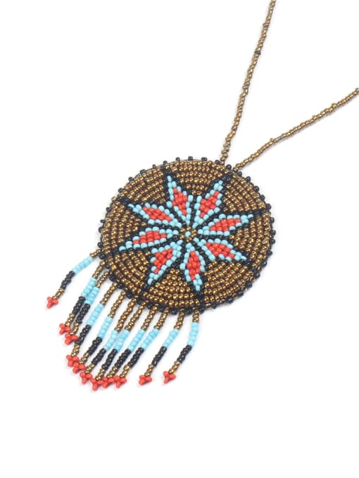 HN1882-D Round Flower Pattern Tassel Fashion Necklace