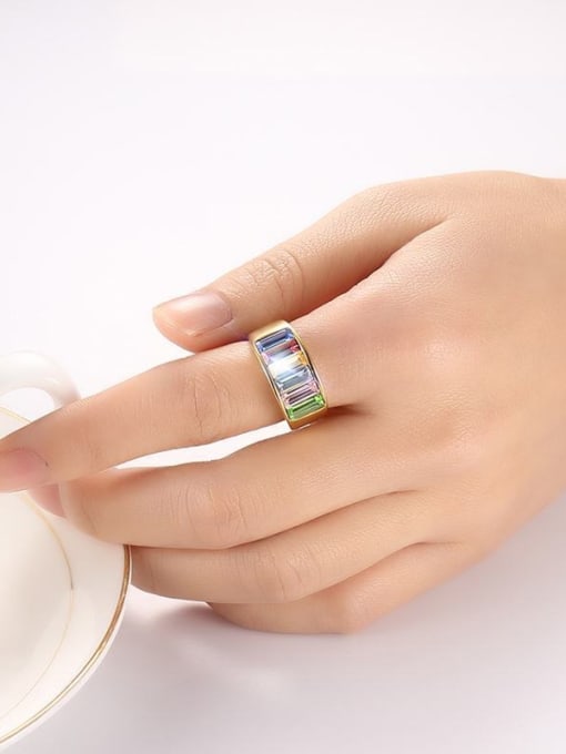CONG Multi-color Gold Plated Geometric Shaped Zircon Ring 1