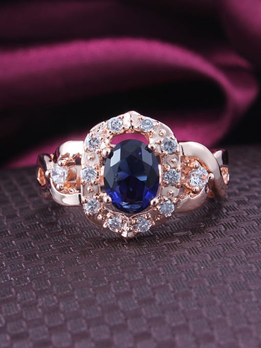 SANTIAGO Luxury Blue Rose Gold Plated Geometric Zircon Ring 1