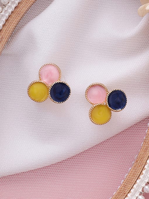 Girlhood Alloy With Gold Plated Fashion Round Stud Earrings 1