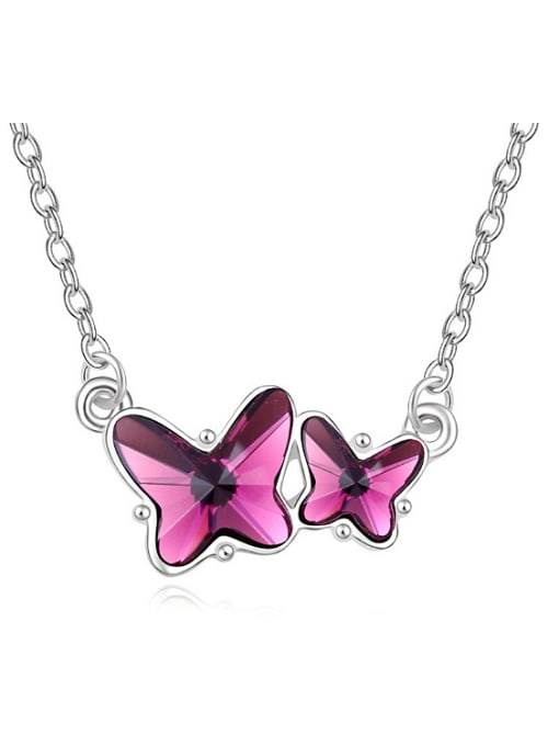 Purple Fashion Double Butterfly austrian Crystals Alloy Necklace