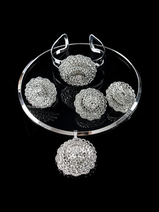 Lan Fu Fashion Rhinestones Flower Four Pieces Jewelry Set 1