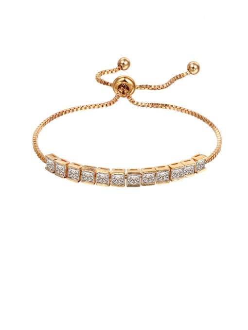 Champagne gold Copper With Cubic Zirconia  Simplistic Geometric  Adjustable Bracelets