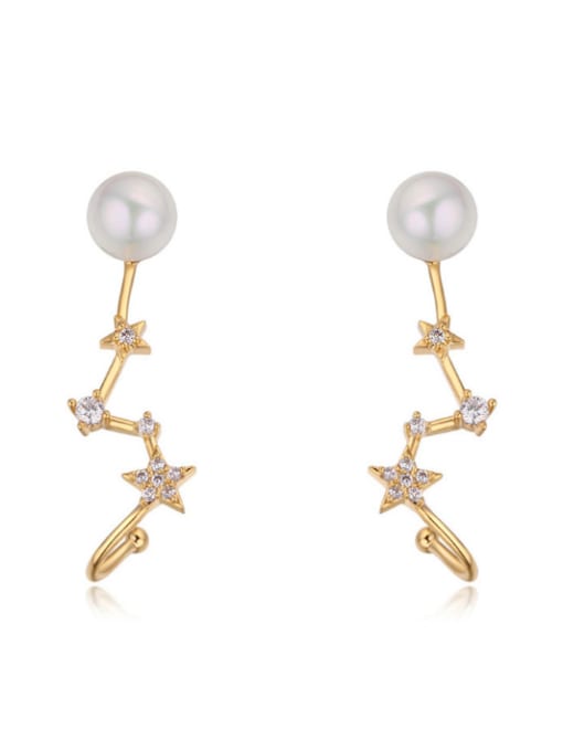 Champagne Gold Fashion AAA Zirconias-studded Star Imitation Pearls Alloy Stud Earrings