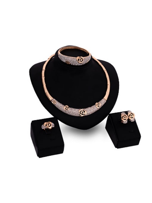 BESTIE 2018 Alloy Imitation-gold Plated Fashion Rhinestones Flower-shaped Four Pieces Jewelry Set 0