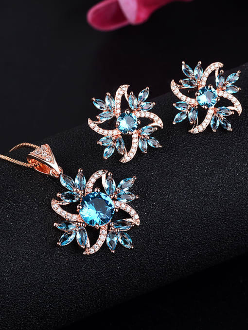 ROSS Copper With Glass stone Trendy Flower 2 Piece Jewelry Set 0