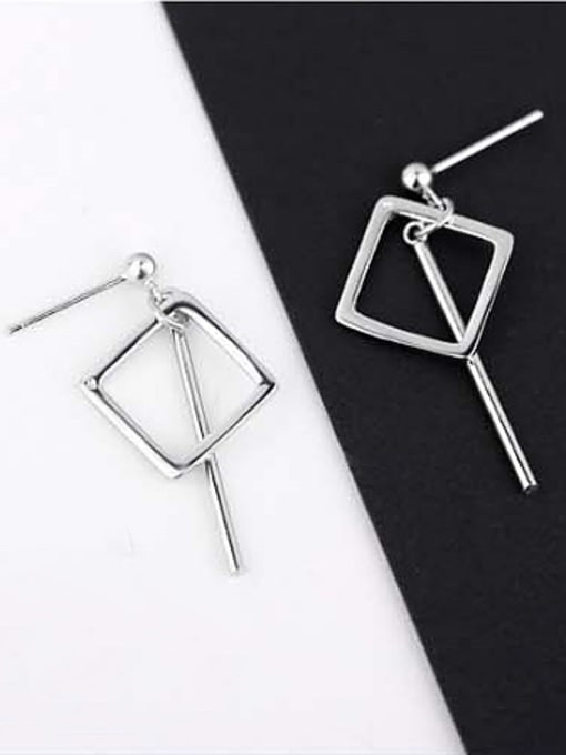 square Simple Hollow Geometrical Silver Earrings