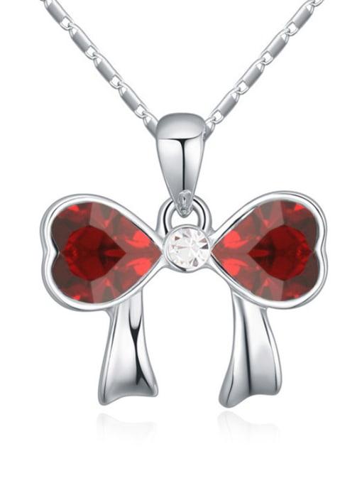 QIANZI Fashion Heart austrian Crystals Bowknot Pendant Alloy Necklace 2