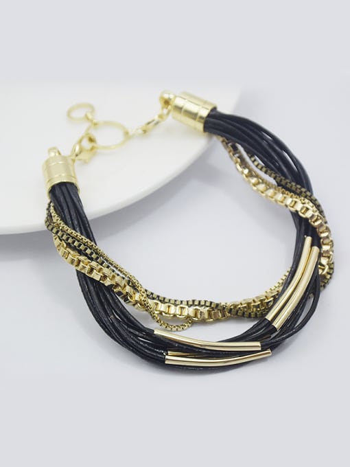 black Exquisite Multi-layer Cownhide Leather Bracelet