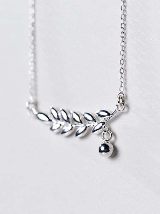 Rosh Elegant Leaf Shaped Tiny Bead S925 Silver Necklace 0