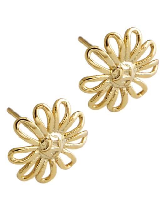 DAKA 925 Sterling Silver With 14k Gold Plated Simplistic  Hollow Flower Stud Earrings 3
