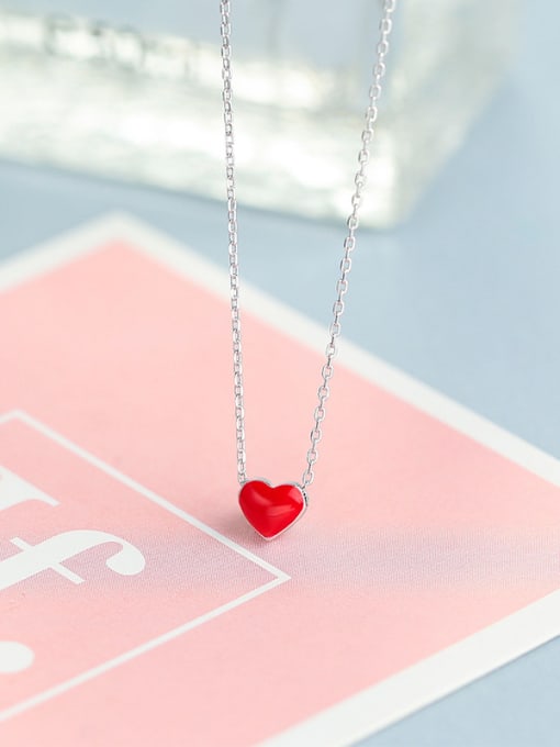 One Silver Red Heart Necklace 2
