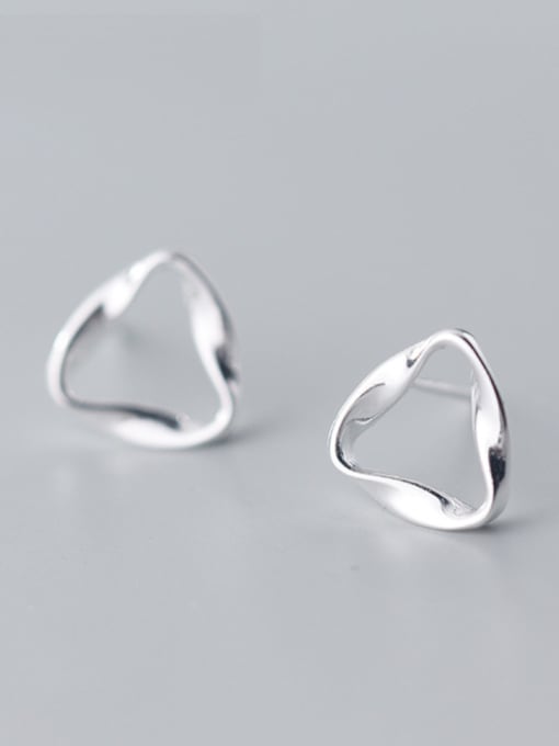 Rosh 925 Sterling Silver With Glossy Simplistic Triangle Stud Earrings 2