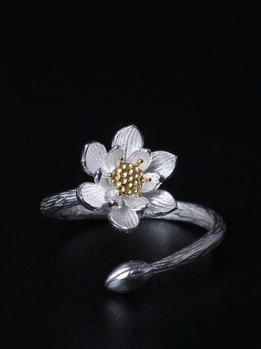 SILVER MI Flower Double Color Opening Ring 0