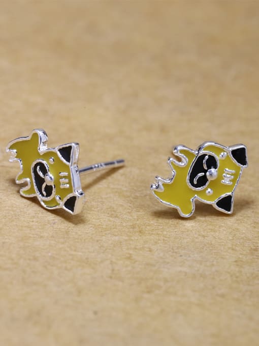 Peng Yuan Tiny Yellow Puppy Dog Glue 925 Silver Stud Earrings 2