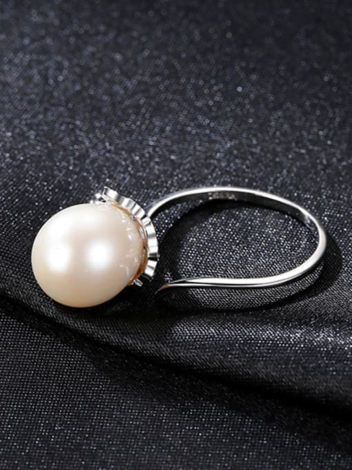 White Sterling Silver 10-11mm natural freshwater pearl tulips flower ring