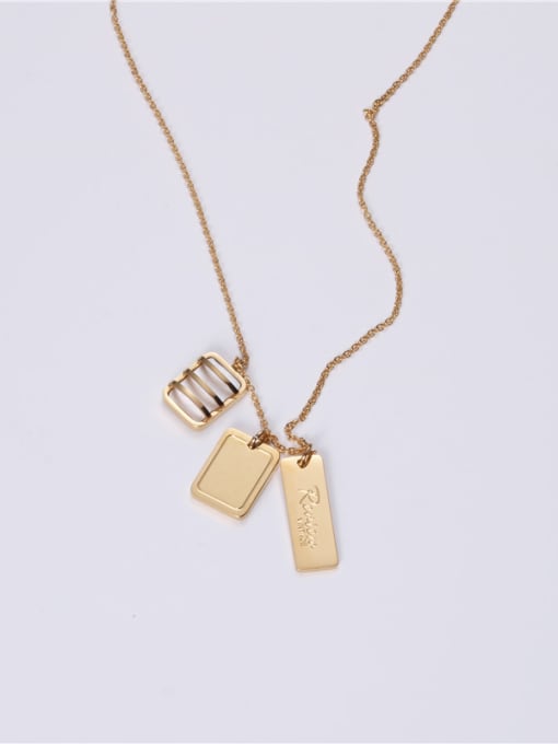 GROSE Titanium With Gold Plated Simplistic Square Pendant  Necklaces 2