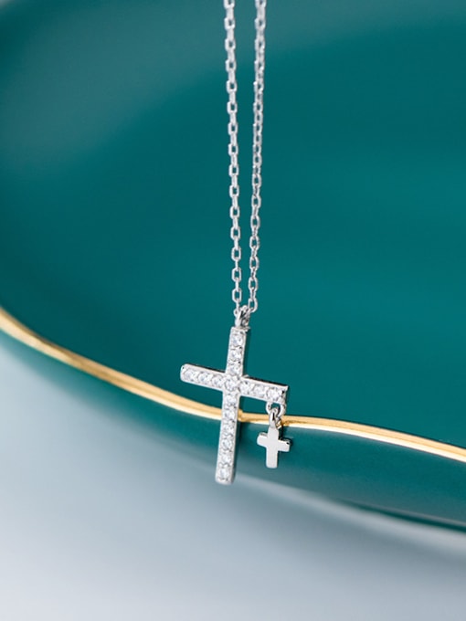 Rosh 925 Sterling Silver With Platinum Plated Simplistic Cross Necklaces 1