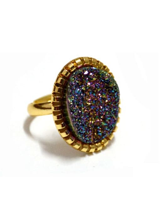 multi-color Exaggerated Oval Natural Crystal Gold Plated Ring