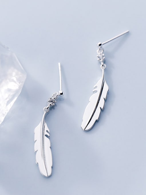 Rosh 925 Sterling Silver With Silver Plated Trendy Feather Drop Earrings 1