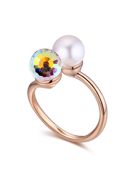 QIANZI Personalized Imitation Pearl austrian Crystal Alloy Ring 0