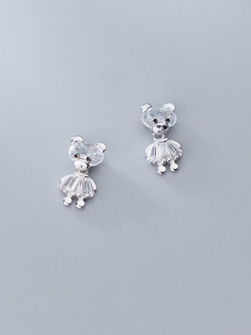 Rosh 925 Sterling Silver With Platinum Plated Cute Bear Stud Earrings 0