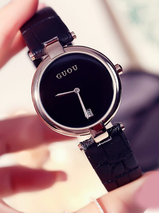 Black GUOU Brand Simple Numberless Watch