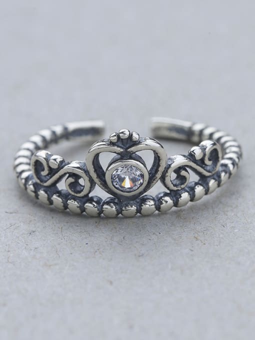 White All-match Thai Silver Crown Shaped Ring