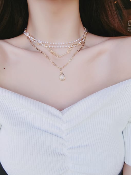 Girlhood Alloy With Champagne Gold Plated Fashion Charm   Multi-layer Necklaces