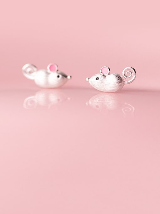 Rosh 925 Sterling Silver With Platinum Plated Cute Mouse Stud Earrings 0
