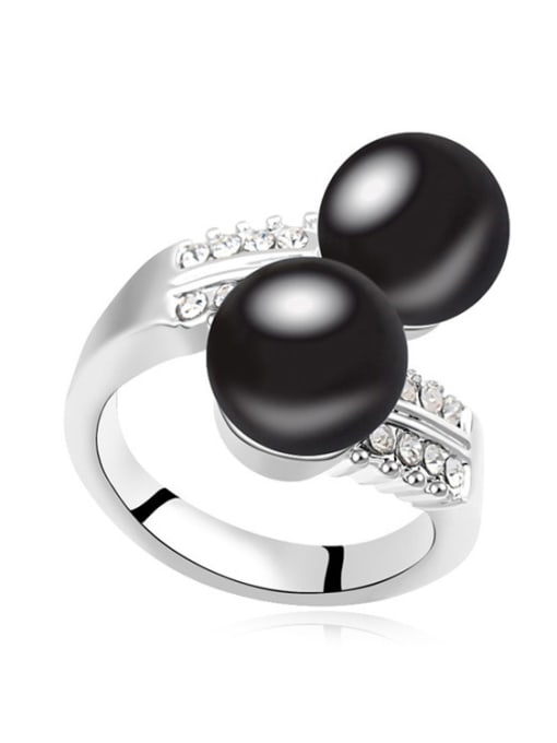 Black Exaggerated Imitation Pearls Crystals Alloy Ring