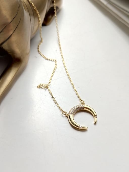 Boomer Cat Sterling silver zricon curved moon necklace 0