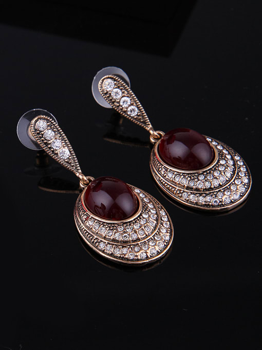 BESTIE Alloy Antique Gold Plated Vintage style Artificial Stones Oval Three Pieces Jewelry Set 2