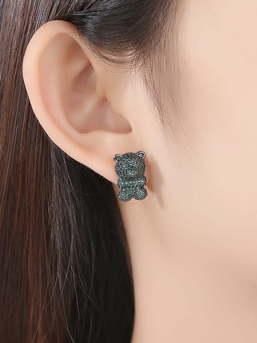 BLING SU Copper With Cubic Zirconia  Fashion Animal Bear Cluster Earrings 2