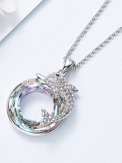 CEIDAI Fashion Hollow Round Little Dolphin austrian Crystals Copper Necklace 2
