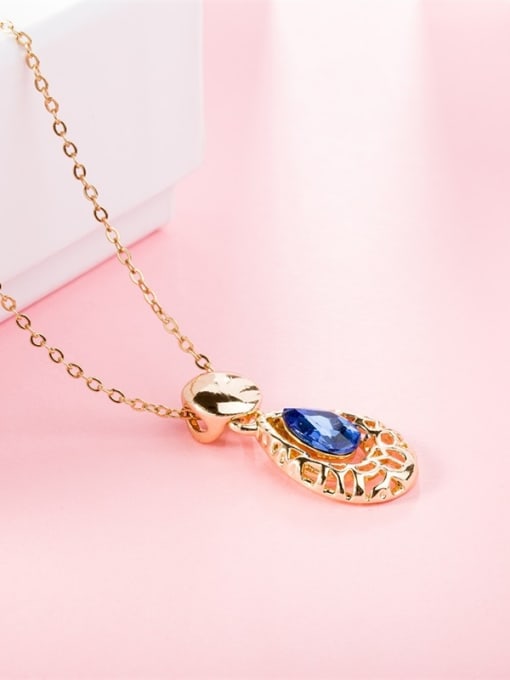 18K Gold Exquisite Hollow Water Drop Glass Stone Necklace