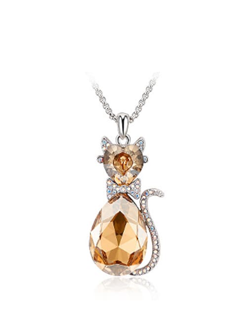 OUXI Fashion Austria Crystals Rhinestones Cat Necklace