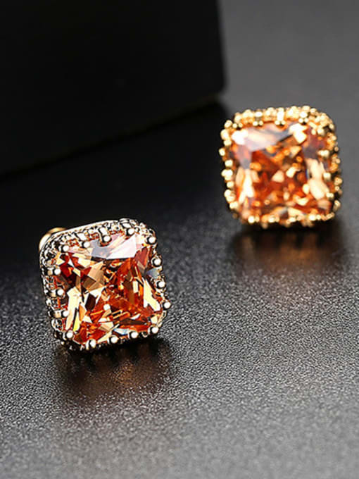 Champagne Zirconium Plated Champagne AAA zircons square glistening multi-colored studs earring