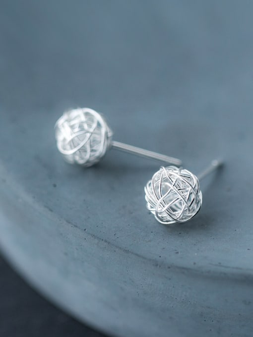 white（big）9mm Personality Ball Shaped S925 Silver Stud Earrings