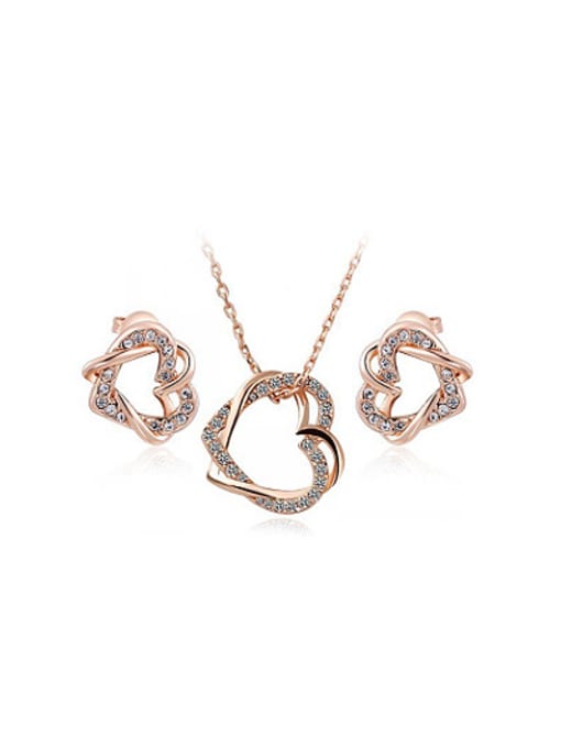 Ronaldo Alloy Rose Gold Plated Fashion Austria Crystal Heart Two Pieces Jewelry Set 0