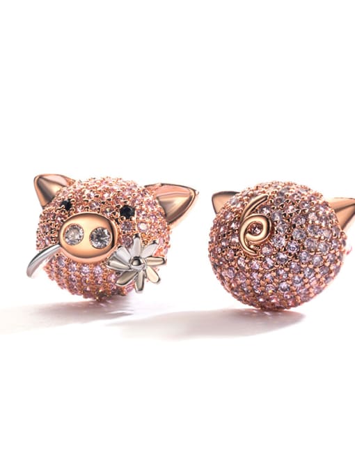 ALI Copper With Rhinestone Cute pig  Stud Earrings 4