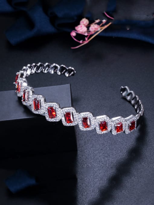 gules Copper With Cubic Zirconia Luxury Square Bangles