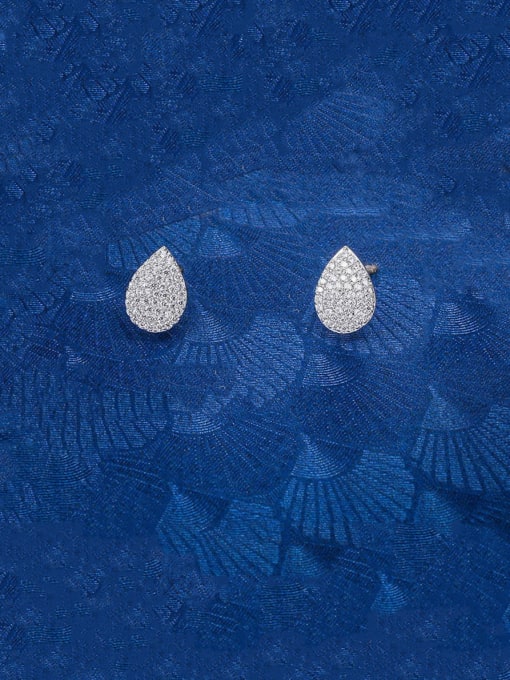 platinum Copper With Cubic Zirconia  Delicate Water Drop Stud Earrings