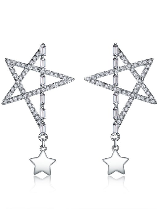ALI Copper With Platinum Plated Simplistic five-pointed star Drop Earrings 0